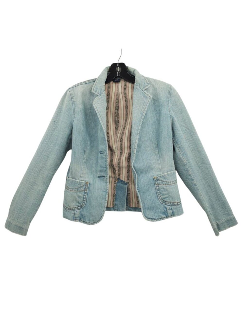 GAP Denim Blazer Jacket Womens 2 READ Y2K Indie Light Wash Boho Paisley Lined